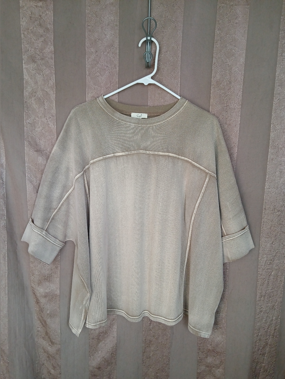 💎 EASEL Women's Top WASHED TERRY Neutral Oversized Boxy Sweatshirt NWT